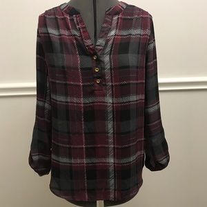 Black and maroon plaid blouse